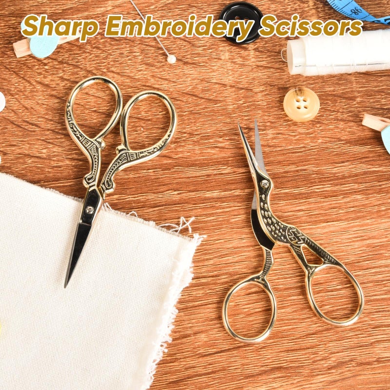 AQUEENLY Embroidery Scissors, Stainless Steel Sharp Stork Scissors for Sewing Crafting, Art Work, Threading, Needlework - DIY Tools Dressmaker Small Shears - 2 Pcs (3.6 Inches, Gold) - Image 3